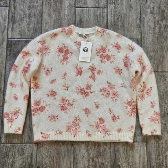 Sezane Eloisa Mohair Wool Floral Sweater Size L Romantic Cozy Knit French Chic - Picture 3 of 13